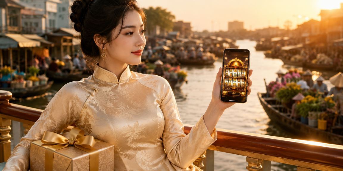 Người dùng Cần Thơ chơi slot game trong trang phục áo dài truyền thống